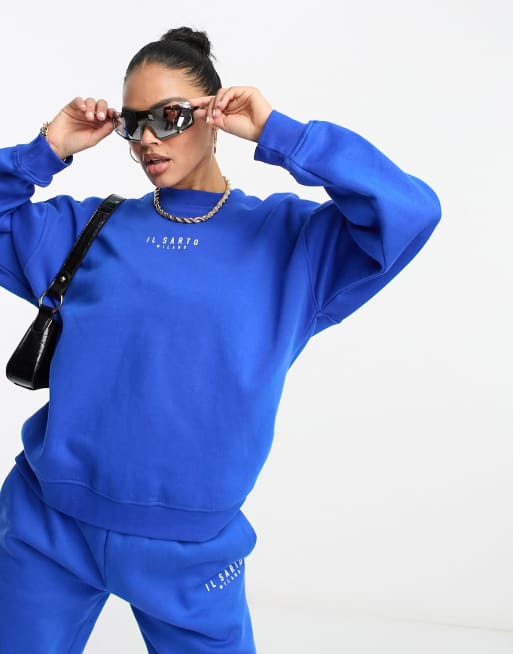 Il Sarto - Felpa oversize blu cobalto in coordinato