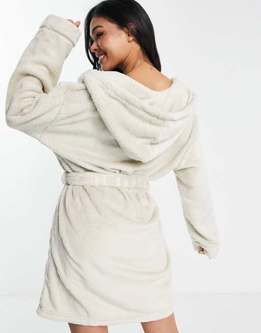 Il Sarto fleece dressing gown with hood in oatmeal, 2 of 4