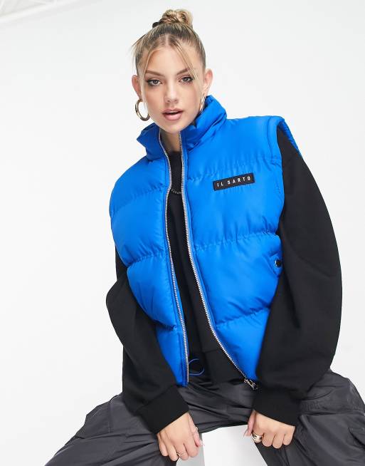Il Sarto - Gilet imbottito blu acceso con bottoni a pressione