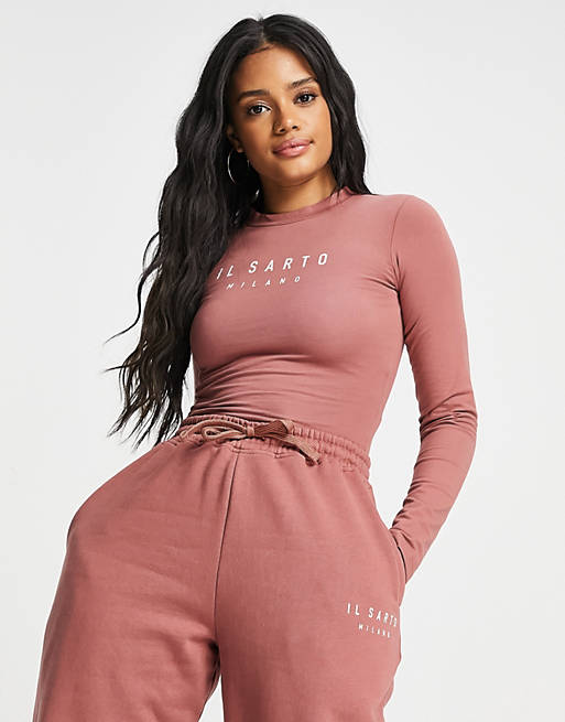 Il Sarto high rise jersey bodysuit co-ord in dusky rose