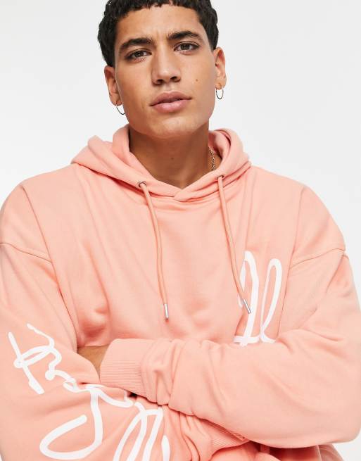 Il Sarto - Hoodie met logoprint in perzikkleur
