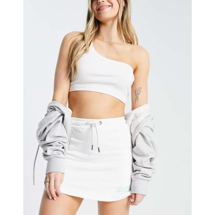 White Basic Jersey One Shoulder Crop Top