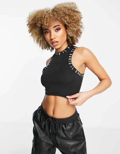 Il Sarto logo repeat cropped racer vest in black, 2 of 4