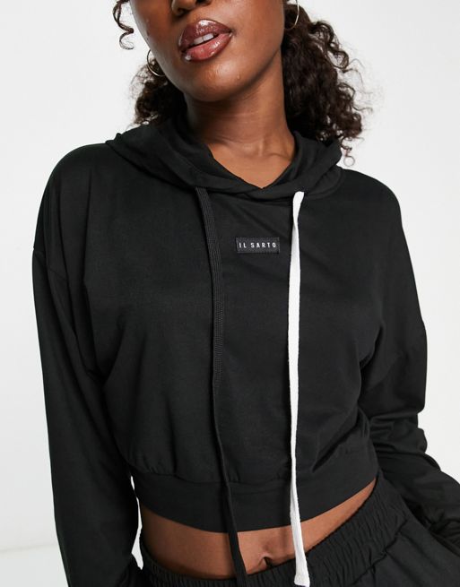 Il Sarto lounge cropped hoodie and sweatpants set in black