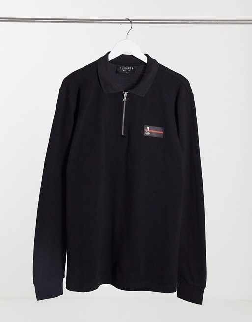 Il Sarto luxe badge long sleeve polo in black