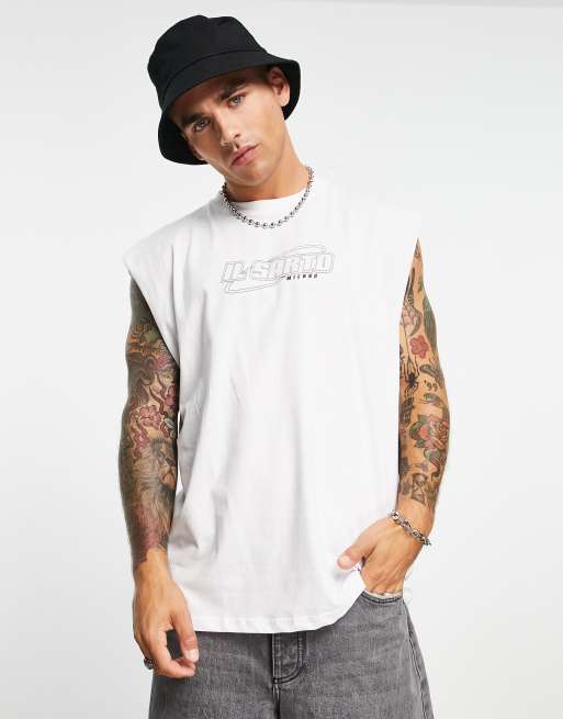 Il Sarto outline racer cut off singlet in white