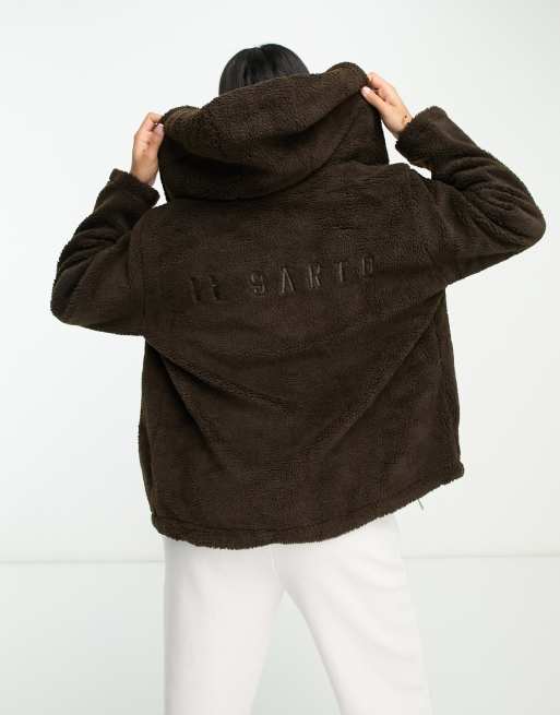 Il Sarto oversized borg jacket with hood in chocolate brown | ASOS