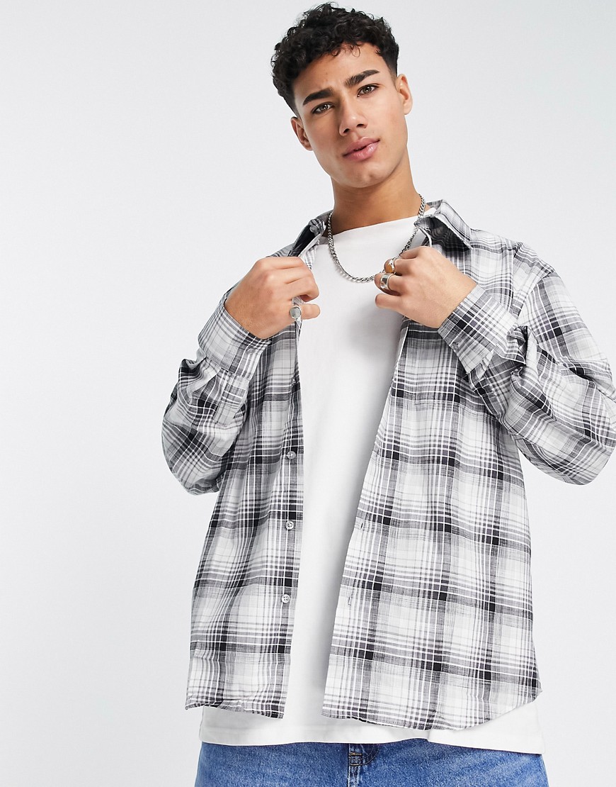 Il Sarto Oversized Fit Plaid Back Print Shirt In Gray