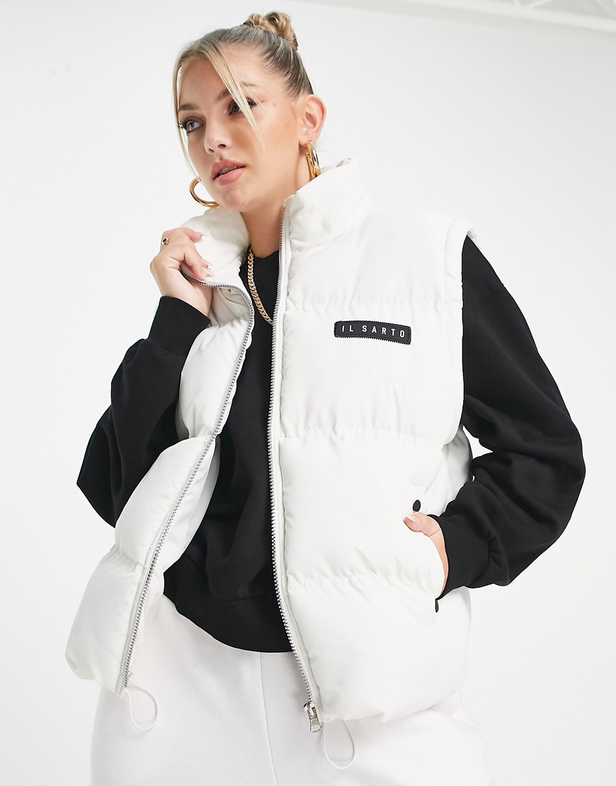 Il Sarto padded gilet with popper detail in ecru-White