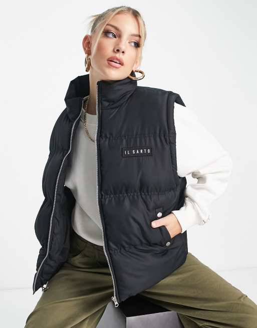 Il Sarto padded vest with popper detail in black