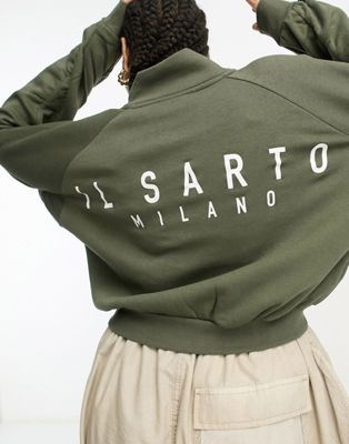 Il Sarto Plus bomber jacket co-ord with ruched sleeves in khaki