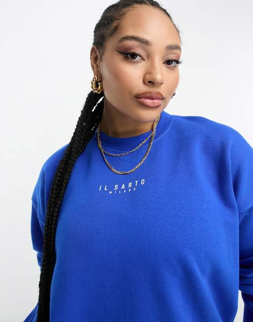 Il Sarto Plus oversized sweatshirt with diamante logo in blue (part of a set)