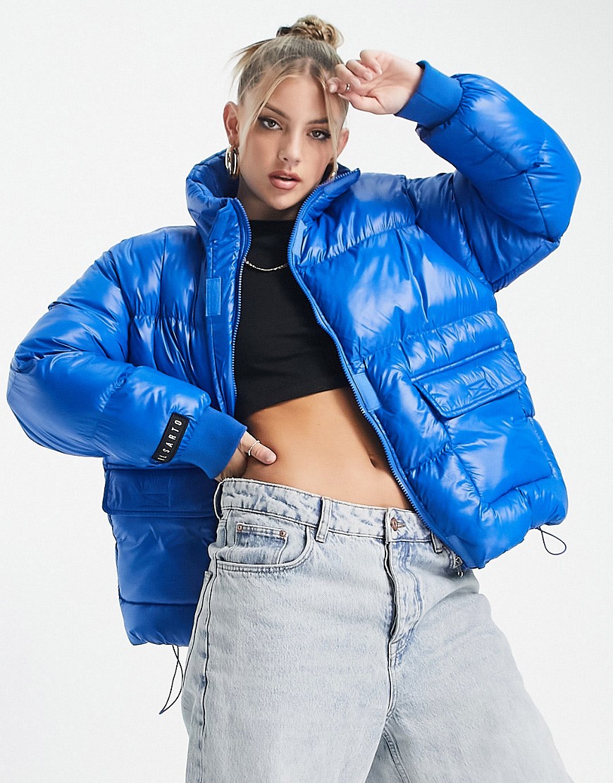puffer jacket with back logo in bright blue