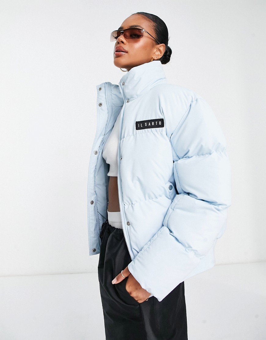 puffer jacket with back logo in light blue