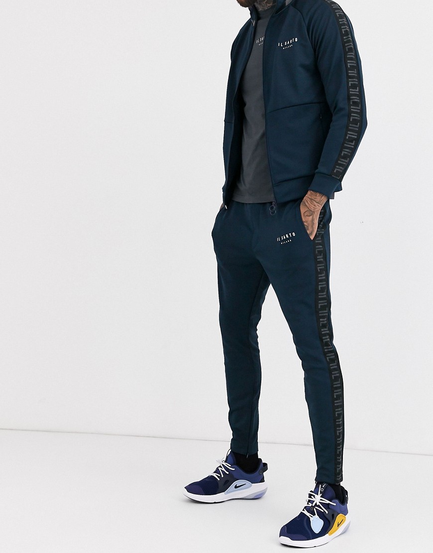 Il Sarto - Skinny-fit, smaltoelopende joggingbroek met logo-Marineblauw