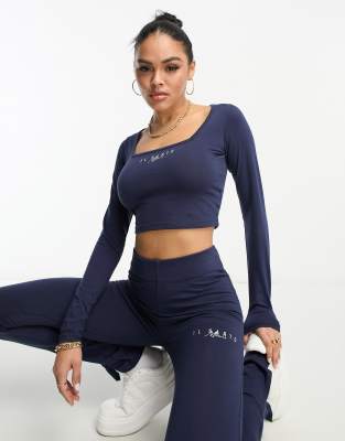 Il Sarto square neck crop top co-ord in navy