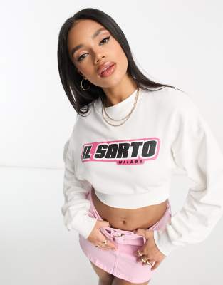 Il Sarto - Sweatshirt mit kurzem Schnitt und rotem Logo in Weiß