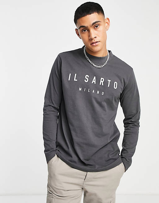 Il Sarto - T-shirt met lange mouwen en logo in antraciet