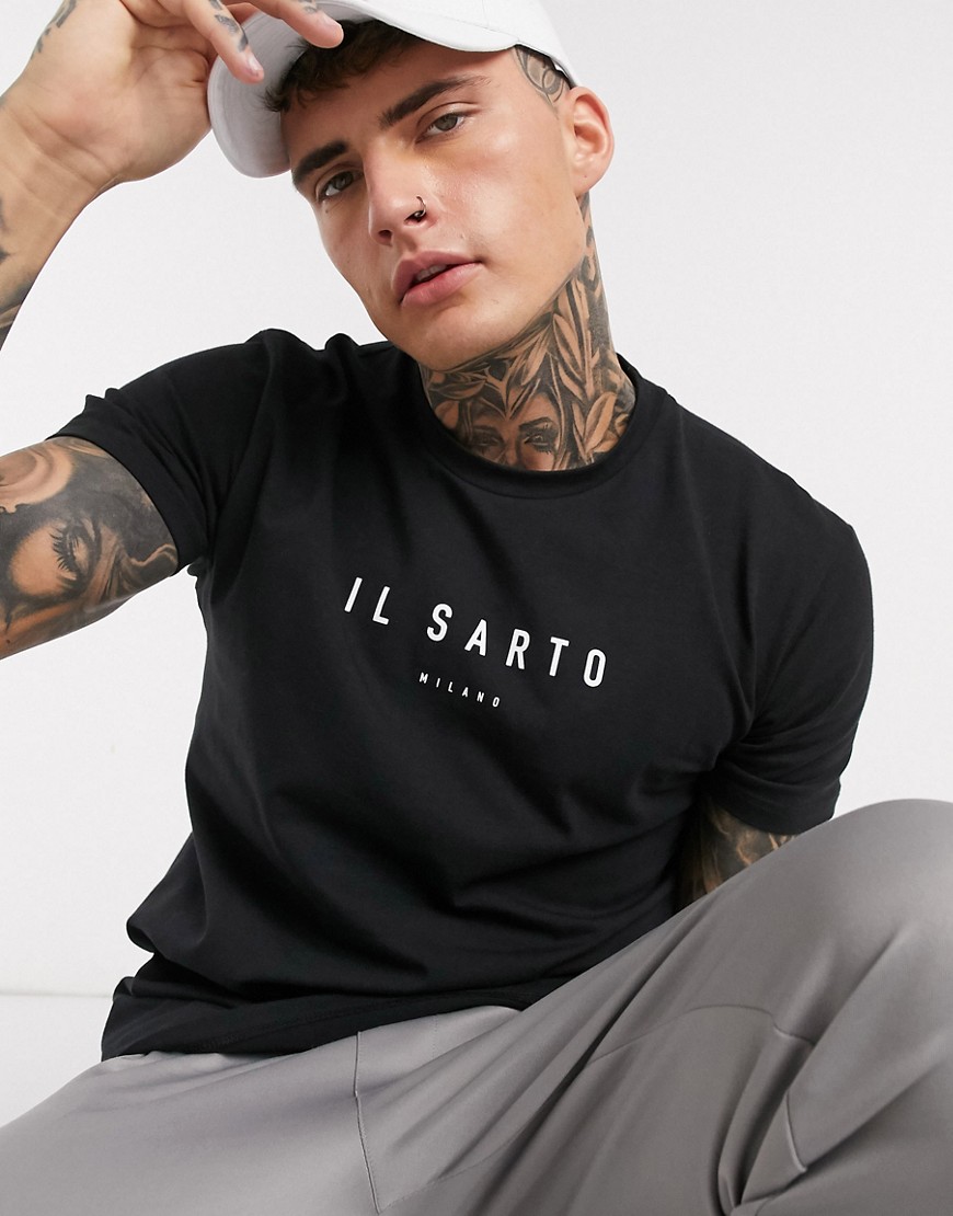 Il Sarto - T-shirts med logo i smal pasform-Sort