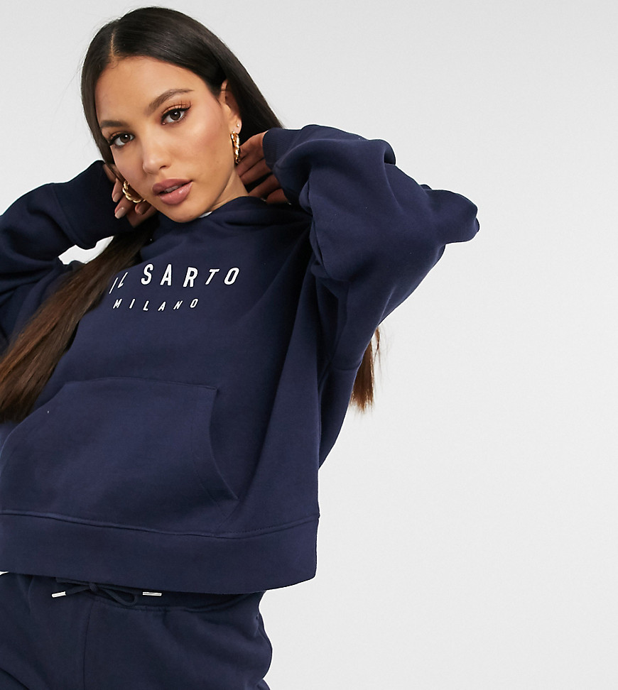 Il Sarto Tall cropped hoodie tracksuit in navy