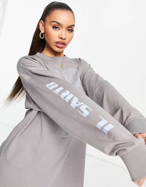 Il Sarto wave graphic oversized t shirt dress in grey