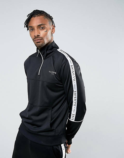Illusive London Overhead Track Jacket In Black With Taping | ASOS