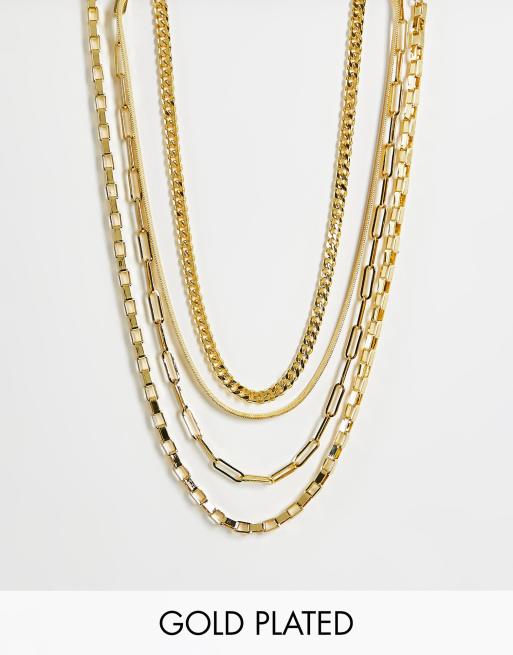 Image Gang 18k gold plated 4-pack multirow layering necklaces