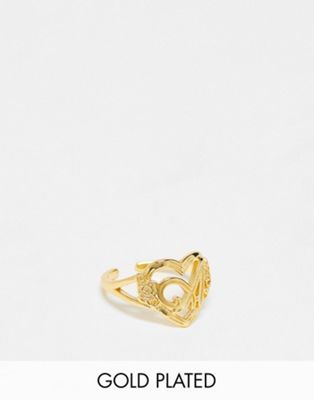 Image Gang 18k gold plated adjustable A initial heart ring