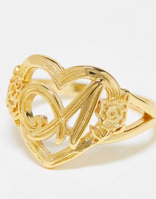 Gold heart ring with on sale letter