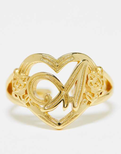 Gold heart deals ring with initials