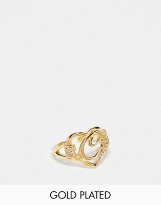 Image Gang 18k gold plated adjustable C initial heart ring