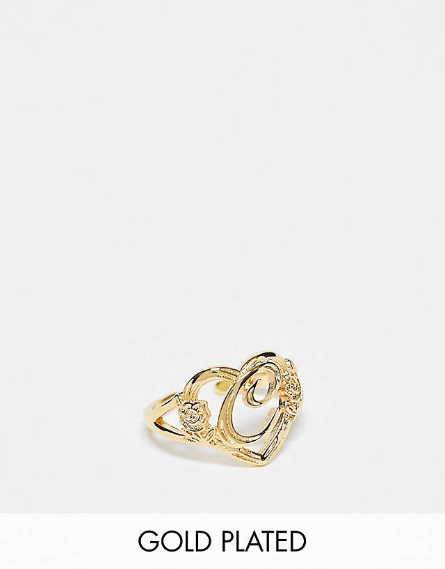 Image Gang - 18k gold plated adjustable c initial heart ring