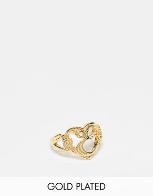 Image Gang 18k gold plated adjustable E initial heart ring