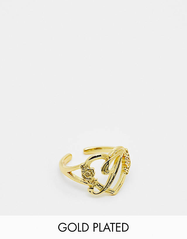 Image Gang - 18k gold plated adjustable j initial heart ring