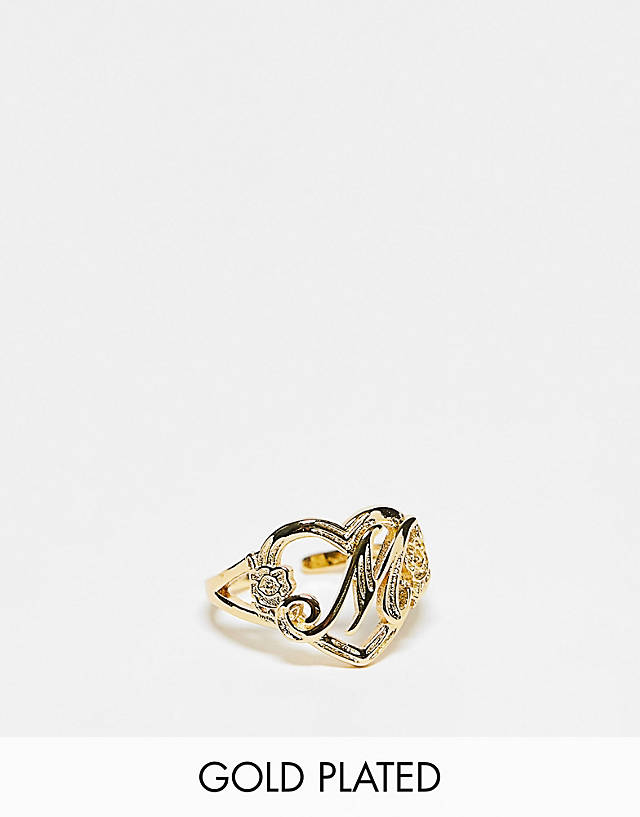Image Gang - 18k gold plated adjustable m initial heart ring