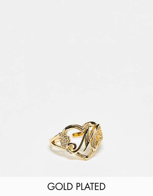Image Gang 18k gold plated adjustable M initial heart ring 