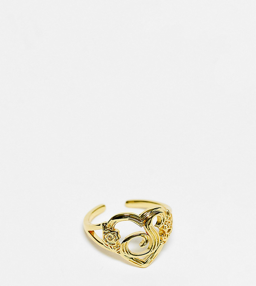 Image Gang 18k gold plated adjustable S initial heart ring