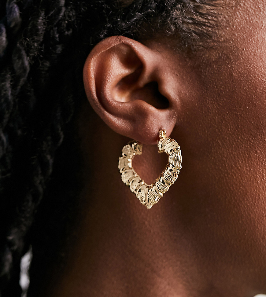 Image Gang 18k gold plated bamboo heart hoop earrings
