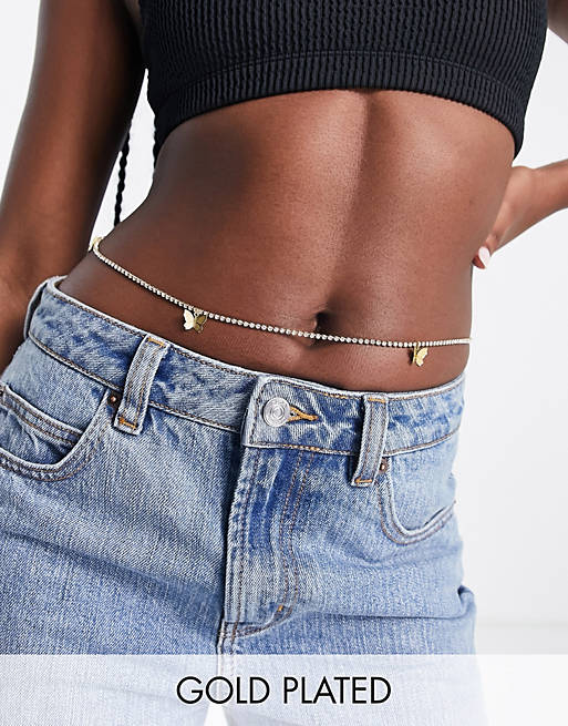 18k plated butterfly charm belly chain Asos Women Accessories Jewelry Body Jewelry 