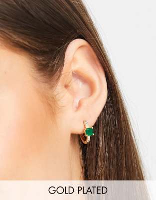 Image Gang 18k gold plated earrings with green CZ crystal