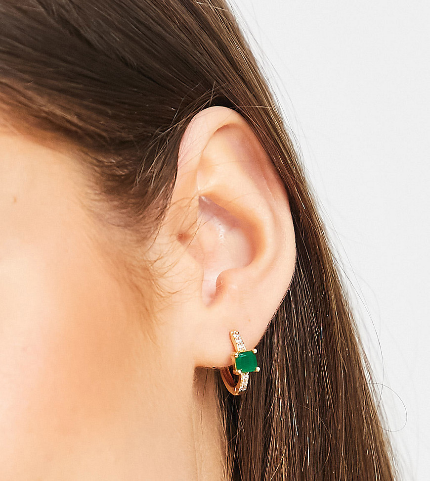 Image Gang 18k gold plated earrings with green CZ crystal