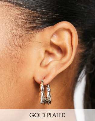 Image Gang 18k gold plated mini door knocker square hoop earrings