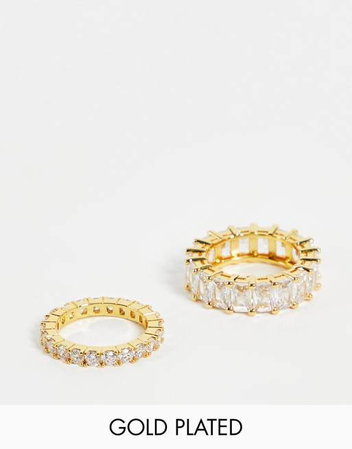 Image Gang – 2er-Pack 18k-vergoldete Ringe mit Zirkonia-Steinen mit Baguetteschliff