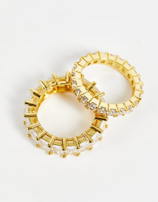 Image Gang – 2er-Pack 18k-vergoldete Ringe mit Zirkonia-Steinen mit Baguetteschliff, 2 von 4