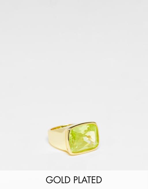 Image Gang - Anello appariscente placcato in oro 18 ct con pietra color limone 
