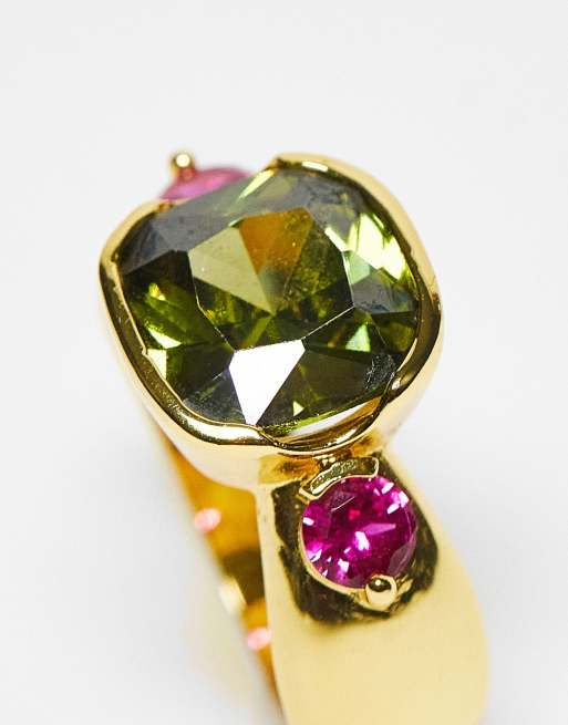 Image Gang - Bague en plaqué or 18 carats avec pierres couleur tourmaline et rubis - Olive , 4 de 4