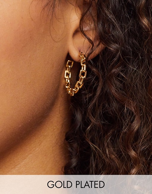 Image Gang chain hoop earrings in gold plate