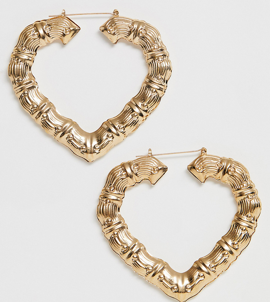 Image Gang chunky bamboo heart hoop earrings in gold plate