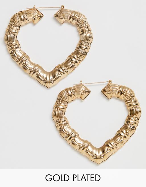 gold heart bamboo hoop earrings