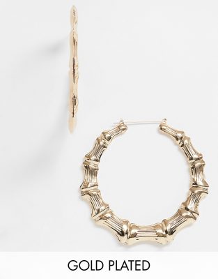 Image Gang Image Gang chunky bamboo hoop earrings in gold plate